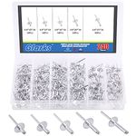 Glarks 240Pcs 3/16" x 3/8'' / 1/2'' / 5/8'' / 3/4'' / 1'' Large Flange Blind Rivets 5 Szie Aluminum Pop Rivets Assortment Set