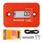 Jayron Tach Hour Meter Digital LCD Inductive Tachometer No Battery Powerful Timing RPM measuring Waterproof Design,for gas Engine Lawn Mower Motorcycle Snowmobile Generator (2 Stroke) (Red)