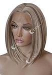 CiCiCa Lace Front Wigs, Soft Lace Wig, Medium Length Straight Wig, Bob Wig, Mixed Bleach Blonde and Dark Blonde Wig, Premium Synthetic Heat Resistant Hair Replacement Wigs for Women.