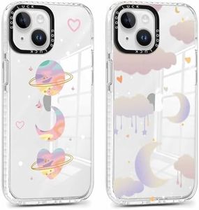 Xylota 2 Piezas Funda para iPhone 14/iPhone 13 6,1",Transparente Carcasa Aesthetic Dibujos Luna Mujer Niñas Case, Ultra Delgado Silicona Suave TPU Bumper Antichoque Protección Cover para iPhone 14, 03