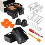 Air Fryer Accessories, Set of 10 for Ninja Dual AF300UK AF400UK & Tower T17088, Reusable Silicone Air Fryer Liners,Air Fryer Rack with Skewers,Silicone Gloves,Food Clip,Cupcake Mold,Oil Brush