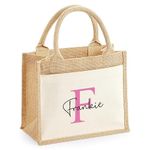 Customised Jute Lunch Tote with Monogrammed Initial & Name - Eco-Friendly Personalised Work Bag for Women - Versatile Teacher Bag, Shopper Tote - Ideal for Birthday, Mother’s Day & Bridesmaid Gifts