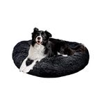 Calming Dog Bed, Donut Washable Pet Bed for Medium Dogs up to 40lbs, Anti Anxiety Long Plush Faux Fur Round Dog Bed with Non-Slip Bottom