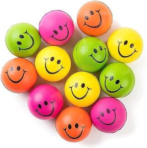 Be Happy! Neon Colored Smile Funny Face Stress Ball - Happy Smile Face Squishies Toys Stress Foam Balls for Soft Play - Bulk Pack of 12 Relaxable 2.5" Stress Relief Smile Squeeze Balls Fun Toys