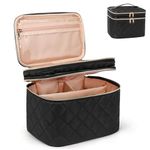 Twofold Large Makeup Bag Cosmetic Bags for Women 2 Layers Make Up Travel Bag Black Makeup Bag Organiser with Compartments Storage Case with Dividers