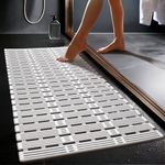 Shower Mat Non Slip Anti Mould - White & Grey 90x40cm Non Slip Bath Mats For Inside Bath, Shower Tray & Bathroom Tiles - Cut To Size Rubber Bath Mat With Suction Cups For Elderly, Children & Pets