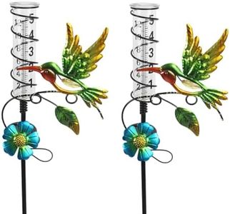 Venniy 2PS Hummingbird Rain Gauge Outdoor,Solar Powered LED Lights Decorative Rain Gauge with 5 Inch Glass Tube for Yard,Garden,Patio,Lawn