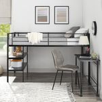 Walker Edison WE Furniture Twin Loft Bed with Desk and Shelves, Black