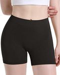 Slip Shorts for Under Dresses, Women Seamless Smooth Anti Chafing Shorts Boyshorts Underwear Panties (Black-L)