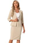 Allegra K Business Skirt Suit Set for Women's 2 Piece Office Work Outfit Collarless Blazer Pencil Skirt Khaki L