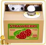 Toy Banks HmiL-U Automatic cat Stealing Coins Birthday&Christmas Gifts for Kids (Strawberry-Cat)