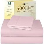 Softest 100% Cotton Sheets, Twin Sheets Set, 400 Thread Count Sateen Sheet Set Twin, Bedding for Dorm Rooms & Adults, Deep Pocket Sheets, Cooling Sheets, Twin Bed Sheets (Pink)