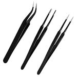 3pcs Anti-Static Precision Tweezers Set Modelling Tweezers for Crafting Include Needle Nose Thin Curved Tweezers for Electronic Repair, Handicraft, Laboratory, Jewelry Manufacturing etc