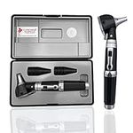 Cross Canada-Physician Fiber Optic LED Pocket Otoscope Diagnostic Set for Detection of Ear Infection or an aid in Ear Cleaning-Otoscope for Medical Student Doctor Nurse Baby Adult Pet/Animal (Silver Black)