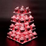 Vdomus 4 Tier Cupcake Stand - Square Cupcake Display Tower - Pastry Holder Stands for Party and Events - Premium Plastic - for Wedding, Anniversary, and Birthday Parties - Red - 13.38 x 12.99 inch