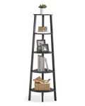 VASAGLE Corner Shelf, 5-Tier Corner Bookshelf, Storage Shelving Unit, Plant Stand for Living Room, Industrial Accent Furniture with Steel Frame, Charcoal Gray and Matte Black ULLS035B02