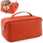 MAMUNU Large Capacity Cosmetic Bag Travel Cosmetic Storage Bag with Handle Portable Zipper Cosmetic Bag Toiletry Bag Makeup Bag Large with Compartments for Women Girls (Orange)