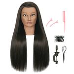 LECIPO 30 Inch Brown 80% Human Hair Mannequin Head with Stand for Hairdresser Practice Braiding Styling Cosmetology Manikin Doll Training Head