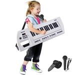 Digital Musical Karaoke Keyboard - Portable Electronic Piano Keyboard with Built-in Rechargeable Battery & Wired Microphone - White 37 Keys - Compact & Portable Musical Piano