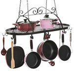 MyGift Designer Black Scrollwork Metal Ceiling Mounted Hanging Kitchen Utensils, Pots, Pans Holder Hanger Rack