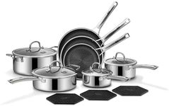 SNOWCLAD Pots and Pans Set Non Stick, 14 Pcs Hybrid Stainless Steel Cookware Sets, Non Stick Frying Pans, Saucepans, Saute Pan & Stock Pot, PFOA Free Kitchen Skillet,Induction Compatible
