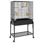 PawHut 51" Bird Cage for Budgies Canaries Finches Lovebirds Parakeets with Rolling Stand, Toys, Black