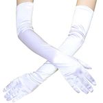 KUOU Elbow Gloves, Evening Opera Gloves Long Gloves Fancy Dress Gloves 1920s Style Prom Gloves Satin gloves for Christmas Party Wedding Prom Opera Graduation Paty (55 cm/20.5inch)