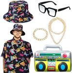 Hicarer 6 Pcs 80s 90s Outfits Accessories Set for Men Boys 80's Costume Hip Hop Costume Rapper Rocker Disco for 1980s Party (Classic Style,XL)