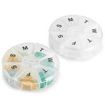 Weekly Pill Organizer - Pack of 2 - Large Round Travel Medication Reminder Daily Monday to Sunday