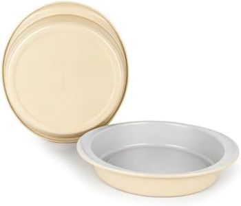 Ymiton 2-Pack 9 Inch Nonstick Ceramic Round Cake Pans with Handle, Cream | Warp-Resistant Aluminized Steel, 550°F Oven Safe, Non-Toxic PFAS Free, Easy Clean 9 Inch Round Cake Pan Set with Handle