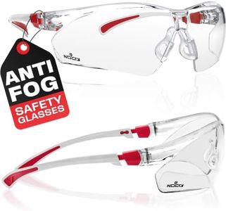 NoCry Safety Glasses with Clear Anti Fog Scratch Resistant Wrap-Around Lenses and No-Slip Grips, UV Protection. Adjustable, White & Red Frames (10 pack)