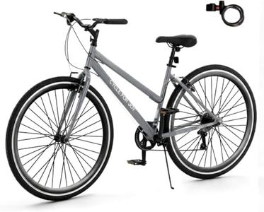 RegalRider 700C Hybrid Bike for Adults, 7-Speed City Commuter Bicycle Lightweight Low Step-Through Frame, Adjustable Seat & Handlebar, V Brakes, Urban Road Bike for Men & Women, Green & Grey