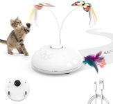 Potaroma Electric Moving Fluttering Butterfly Cat Toys, 4in1 Chargeable Interactive Kitten Toy, Feather and Lights, Indoor Exercise Kicker 1.9" Height (White) for All Breeds