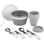 Foldable Mess Kit, ISFORU Camping Cup Bowl with Cutlery Set, Microwave Oven Available Food Grade Silicone for Travel Outdoor Camping Hiking and Picnic