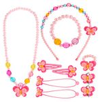 Hifot Kids Jewelry Little Girls Necklace Bracelet Ring Clip-on Earrings Hair Clips Set, Costume Jewelry Party Favors Gift for Dress up Pretend Play - Flower