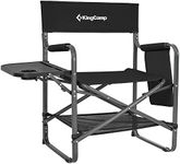 KingCamp Premium Extra Heavy Duty Wide Camping Directors Chairs Supports 300lbs for Adults, Padded Folding Portable Camping Chair with Side Table Storage Pockets Carry Straps, Black