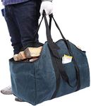 Bieye LH01 Extra Large Firewood Carrier Waxed Canvas Fireplace Log Holder Tote Bag with Hand and Shoulder Strap, Padded Handles, Side Pocket for Outdoor Carrying and Storage (Deep Green)