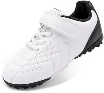 Stelle Boys Girls Indoor Soccer Shoes Kids Turf Shoes Baseball/Softball Futsal Athletic Cleats for Toddler/Little/Big Kid（White,4MB）