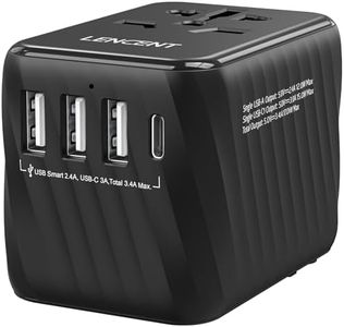 LENCENT Universal Travel Adapter, International AC Plug Power Adaptor with 3 USB A Ports 1 Type C PD Wall Charger Worldwide Travel Essentials for AU to US EU UK Ireland Bali(Type C/G/A/I) Black