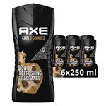 Axe Collision Leather & Cookies 3-in-1 Men's Shower Gel Plant Based 12-Hour Protection Against Body Odour (6 x 250 ml) Pack of 6