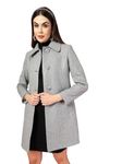 CHKOKKO Winter Wear Single Breasted Checked Long Coat for Women Darkgrey