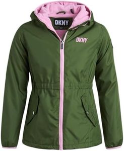 DKNY Girls' Jacket – Lightweight Polar Fleece Lined Anorak Jacket - Weather Resistant Coat for Girls (7-16), Size 14-16, Greyed Green
