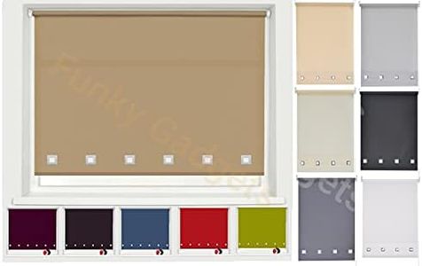 Funky Gadgets Square Eyelet Light Filtering Roller Blinds - window blinds shades Easy Fit Child Safe Polyester Fabric Daylight Trimmable Roller Blind (W60 x L210cm, Cappuccino)