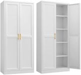 SteeLoong Kitchen Pantry Cabinet,71”White Metal Pantry Storage Cabinet with Doors and 4 Adjustable Shelves,Kitchen Cabinet with 2 Gold Handles,Tall Cabinet for Livingroom,Pantry, Bathroom,Kitchen