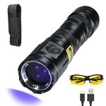 DARKDAWN UV 365nm Light Blacklight High Power, 20W Ultraviolet Flashlight USB-C Rechargeable with Black Mirror, 3 LEDs Mini Woods Lamp for Dog/Cat Urine Detector, Anti-counterfeiting Identification