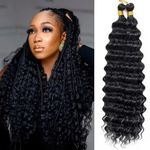Eerya Long Curly Braiding Hair 30 Inch 2 Packs Ocean Wave Crochet Hair for Black Women Deep Wave Braiding Hair for Boho Braids（30 inch, 1B）