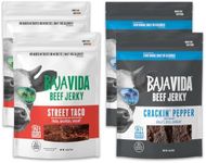 Baja Vida Beef Jerky Variety Pack - Sweet and Spicy Beef Jerky Snack Packs, Healthy Jerky, Gluten-Free, All-Natural Beef, Made in USA - Street Taco & Crackin' Pepper, 2.5 & 2 Oz Bags (Pack of 4)