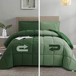 Bedream 3 Pieces Reversible Box Stitched Down Alternative Comforter - Quilted Design - All Season Duvet Insert or Stand-Alone - 4 Corner Tabs - Breathable(C1) (Green, Queen)