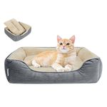 Miguel Washable Cat Beds for Indoor Cats with Removable Cushion/Pillow, Easy to Wash Small Dog Bed with Side, Large Rectangle Kitten Bed Cuddle Puppy Bed with Anti-Slip Bottom, Gray 51 CM