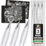 Art-n-Fly White Gel Pen for Black Paper 0.7mm Fine Point - Smudge-resistant for Art Drawing, Sketching & Writing (3pack) - White Ink Pen Highlight Fine liner - Archival Gel Ink - Opaque on Black Paper